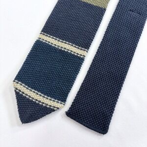 Structure Necktie Navy Blue Striped Cotton Knit Pointed Tip Mens Tie